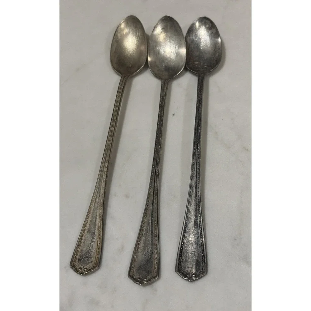 Set of 3 1877 N.F. Co Silver Plate ANTIQUE COLLECTIBLE ICED TEA‎ SPOONS 7.5